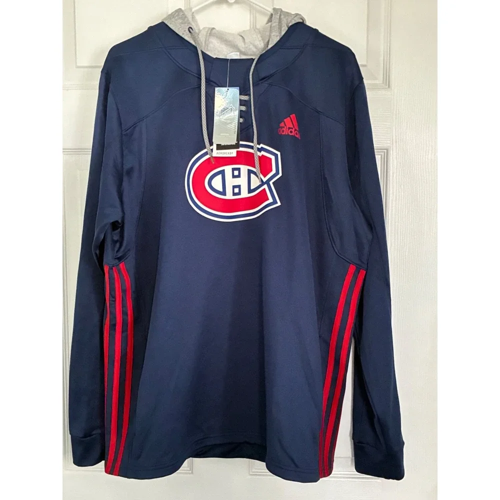 Men's XL NWT Montreal Canadiens adidas Navy Skate Lace AEROREADY - Pullover Hood